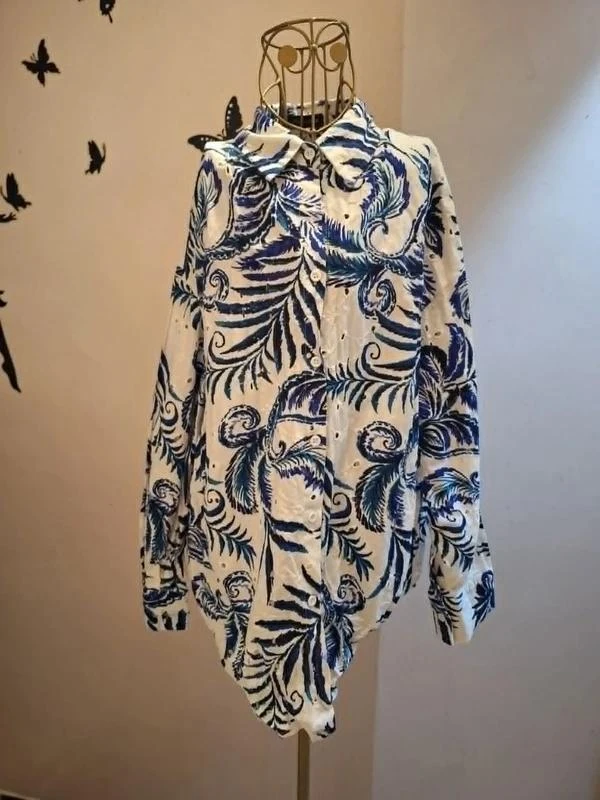 Chemise en coton imprimé & broderies anglaises